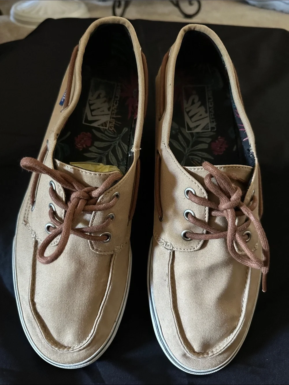 VANS CHAUFFEUR SF Boat Shoes Beige Canvas Lace-Up Men's US 11.5 UK 10.5